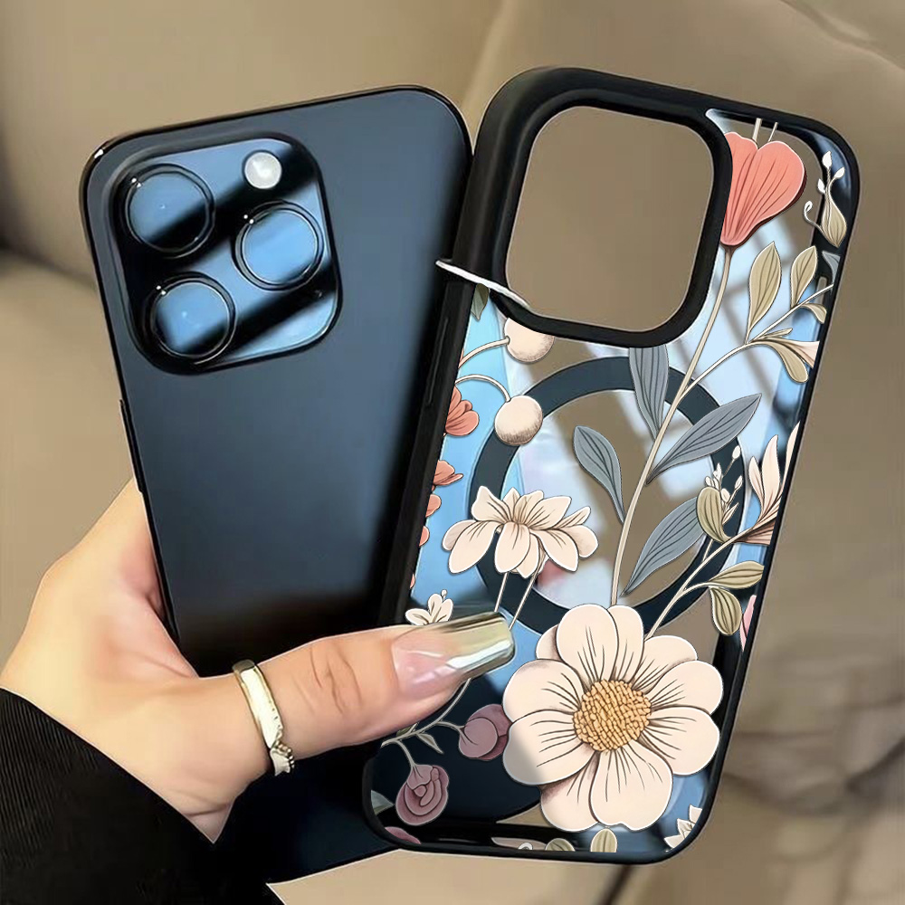 Phone Cases Iphone 17 Pro - Черный прозрачный чехол с цветочным узором