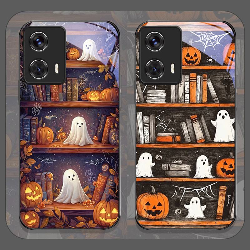 Phone Cases Motorola - Хэллоуин Тыква Призрак Книжная полка Чехол