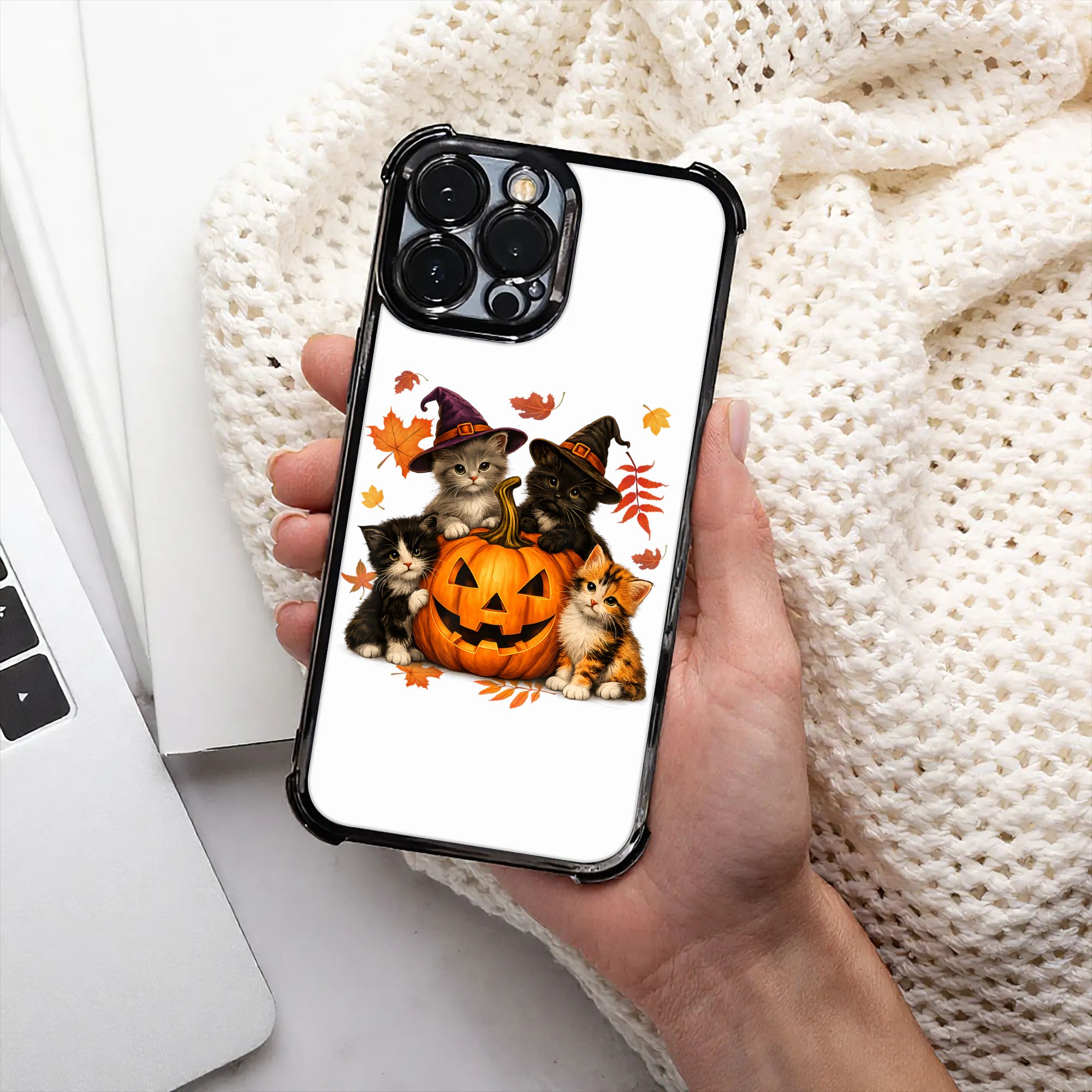 Phone Cases Kids - Хэллоуинские милые котики и тыквы, жуткий